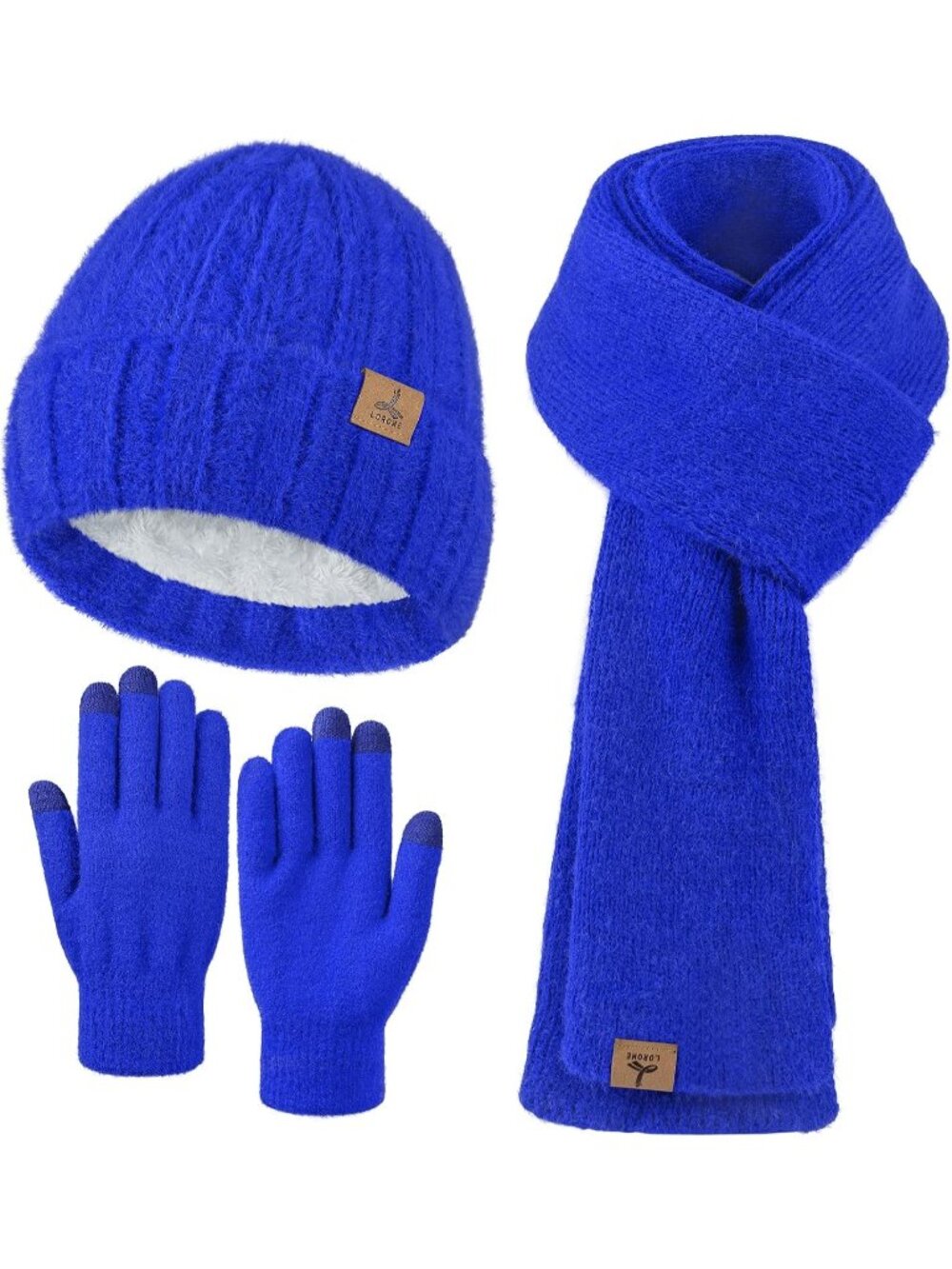 Women's Royal Blue Beanie Hat Gloves Cashmere Hat Gloves Scarf Accessories Set